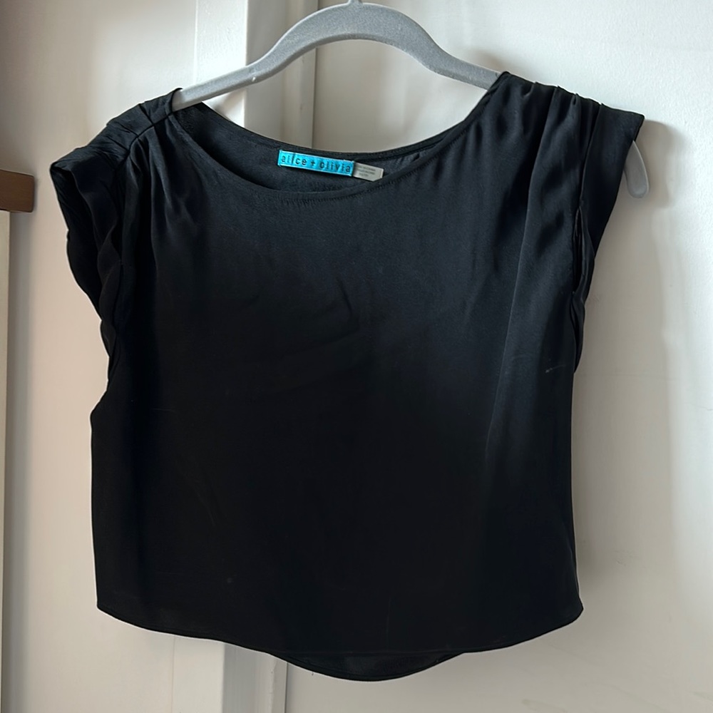 Alice and Olivia black satin crop top